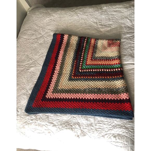 American Vintage Hand Crocheted blanket multi coloured 66"x66" - Picture 6 of 9